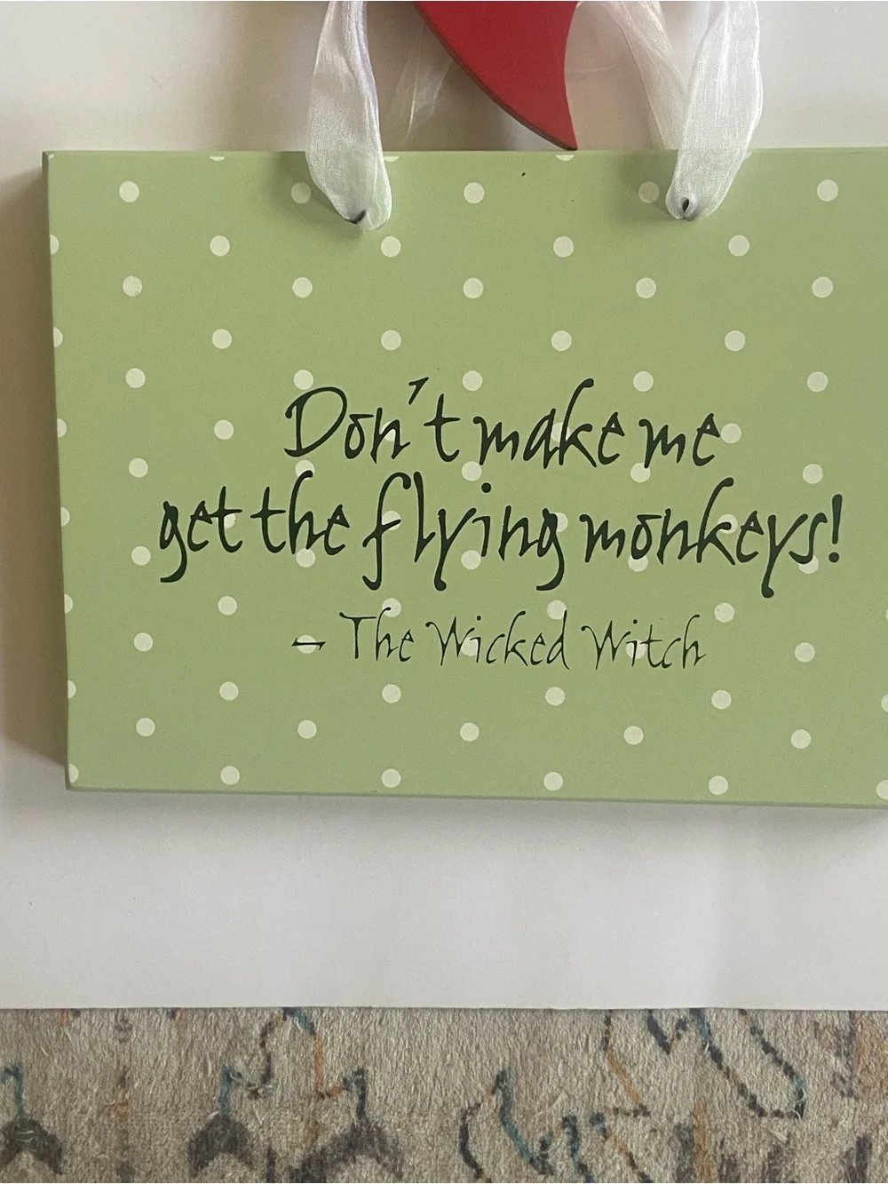 Red Heart Wall Hanging with Green Polka Dot Quote Plaque From Wicked